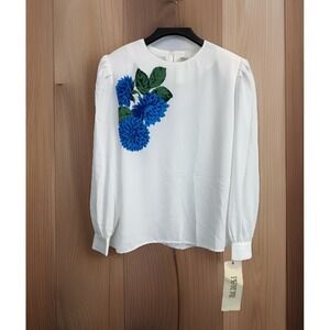 Vintage Nilani Blouse Size 10 Flower Print  Top White NEW